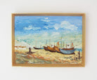 Fishing Boats Hastings Beach Oil Painting Ocean Wall Art Framed