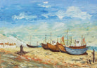 Fishing Boats Hastings Beach Oil Painting Ocean Wall Art Framed