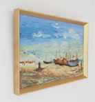 Fishing Boats Hastings Beach Oil Painting Ocean Wall Art Framed