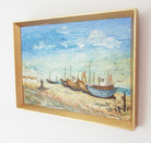 Fishing Boats Hastings Beach Oil Painting Ocean Wall Art Framed