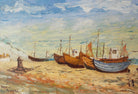 Fishing Boats Hastings Beach Oil Painting Ocean Wall Art Framed