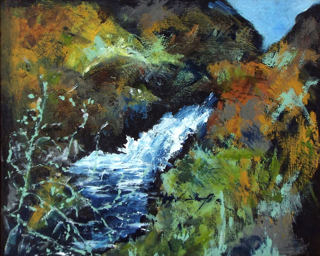 Framed Vintage Oil Painting Waterfall at Llanwrtyd Wells Welsh Abstract