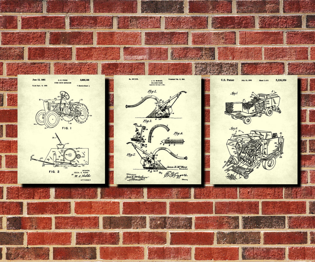 Farming Patent Prints Set 3 Farmhouse Wall Art Posters