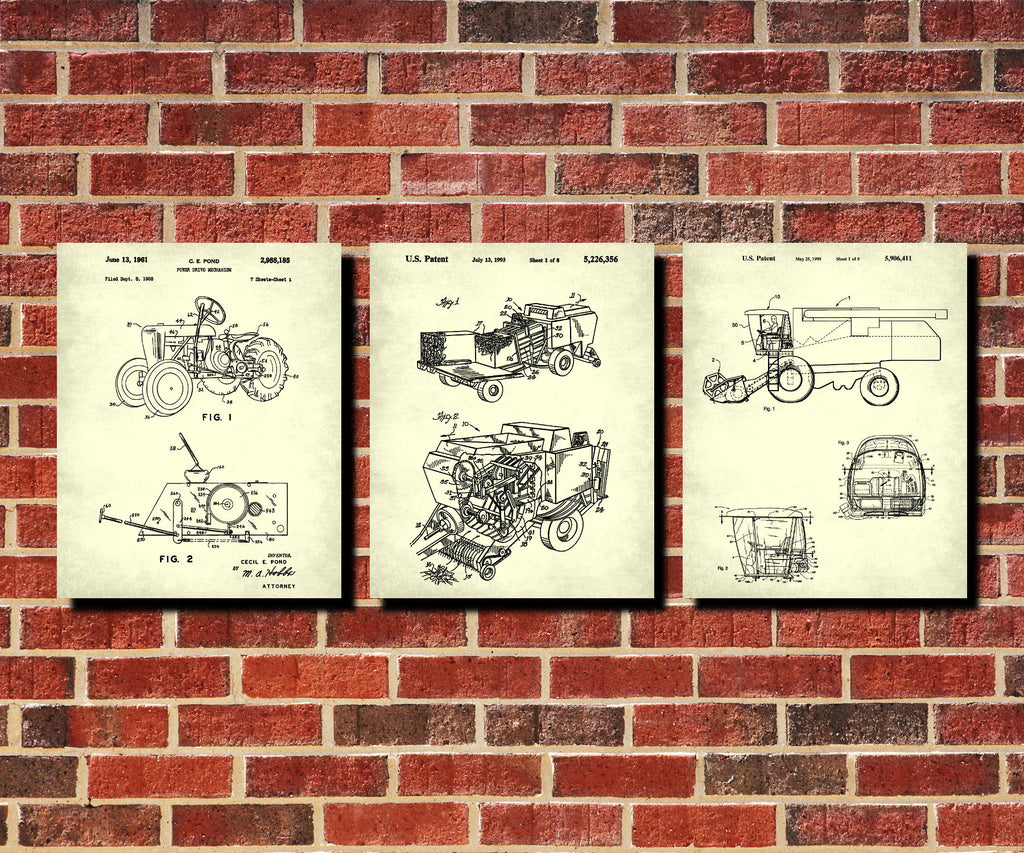 Farming Posters Set of 3 Farm Machinery Patent Prints