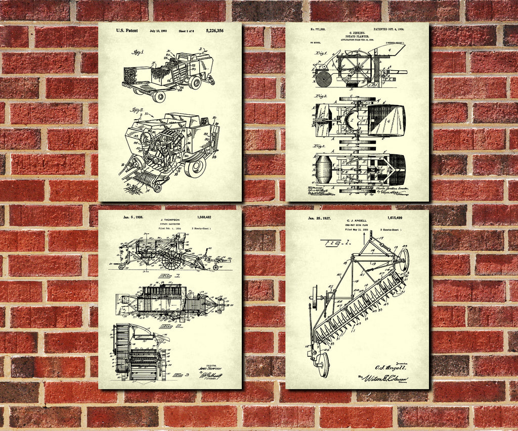 Farming Patent Prints Set 4 Homestead Posters Farmer Gift