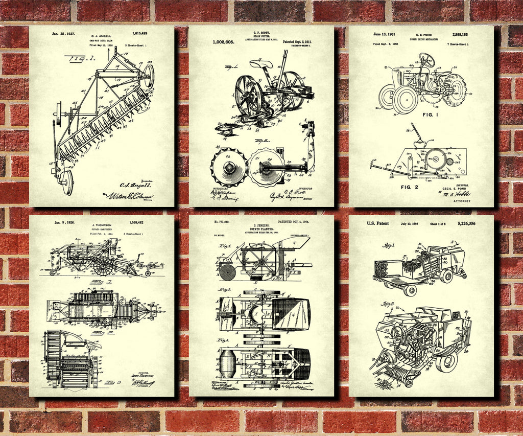 Farming Patent Prints Set 6  Farmhouse Wall Art Posters