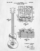 Fender Guitar Blueprint Musical Instrument Patent Print Poster