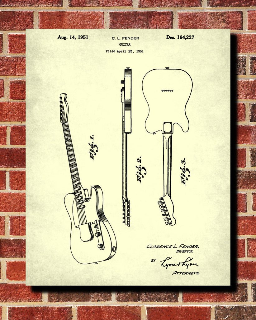 Fender Guitar Patent Print Musical Instrument Blueprint Poster