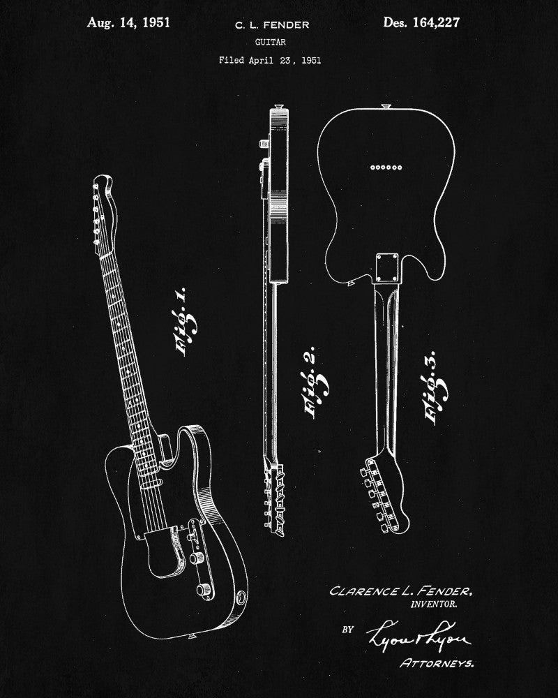 Fender Guitar Patent Print Musical Instrument Blueprint Poster