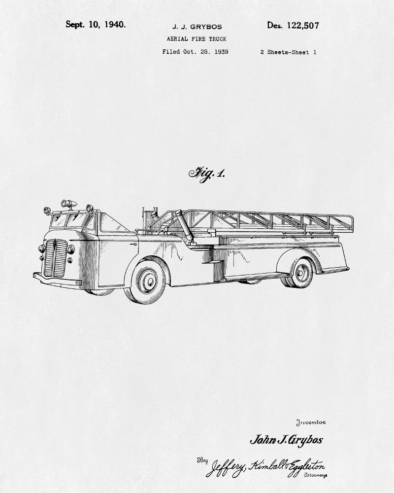 Fire Truck Patent Print Fireman Blueprint Fire Engine Poster