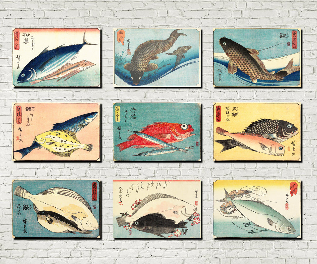 Set 9 Fish Prints Andō Hiroshige, Japanese Gallery Art