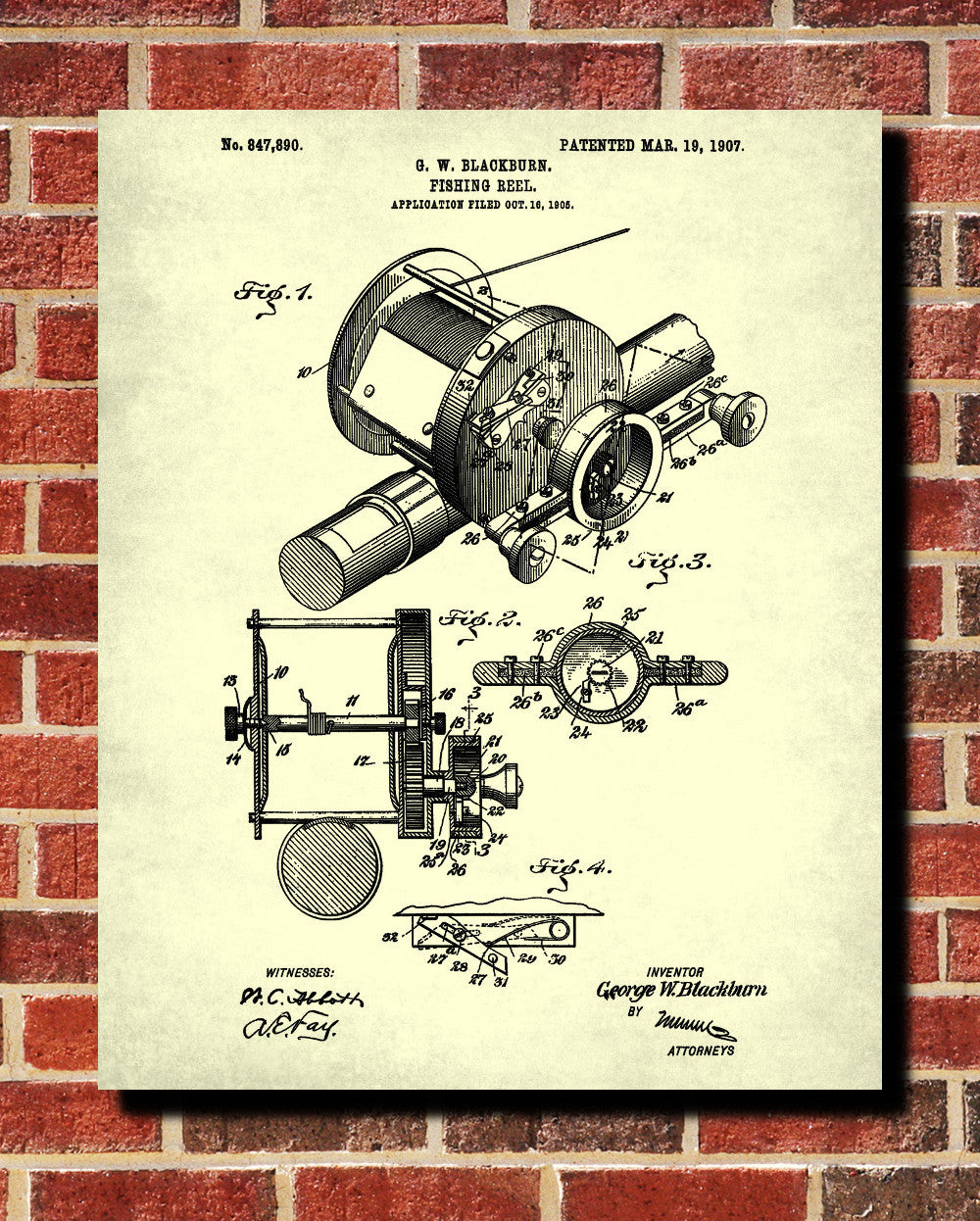 1906 fly fishing reel patent amazon Fishing Reel Blueprint Angling Poster Patent Print – GalleryThane