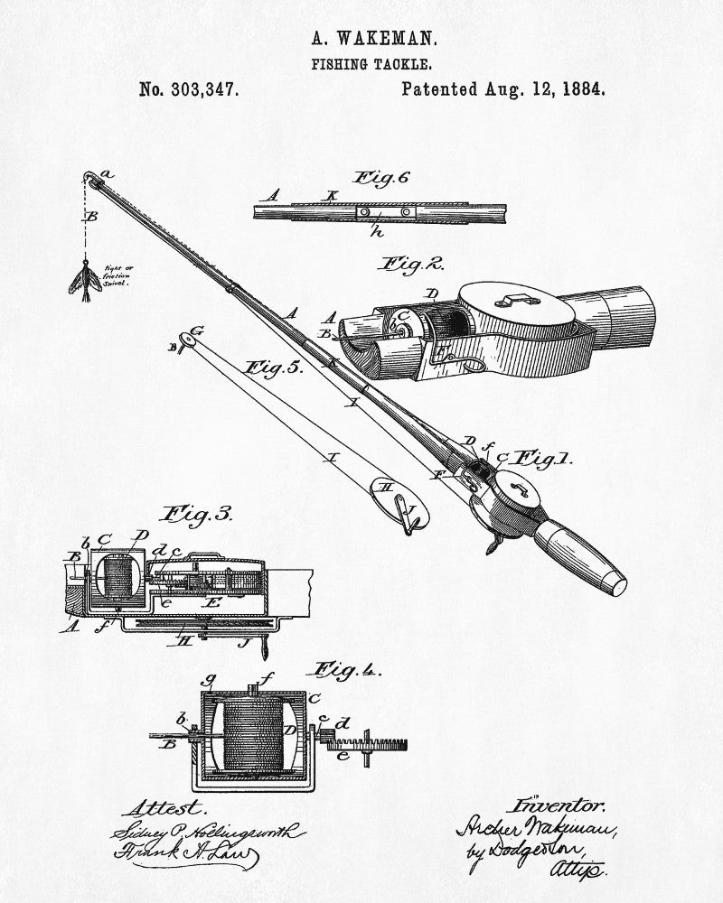 Fishing Rod Patent Print Angling Poster Sports Blueprint