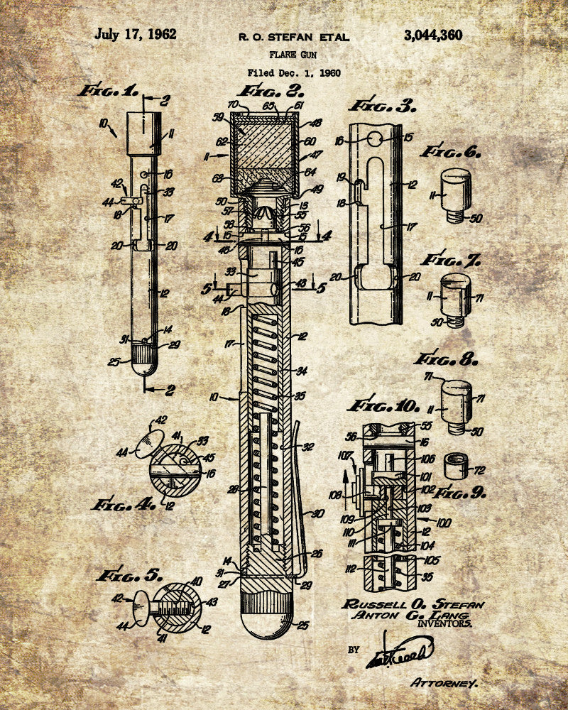 Flare Gun Patent Print Nautical Poster Sailing Decor