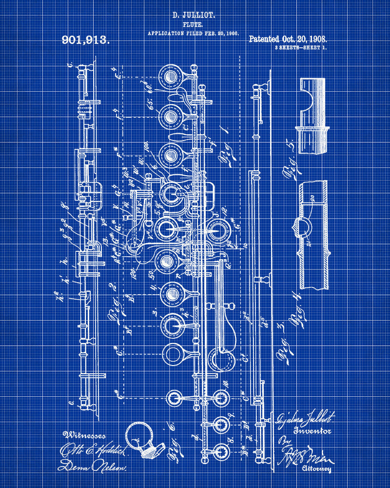 Flute Patent Print Orchestra Musical Instrument Wall Art Poster