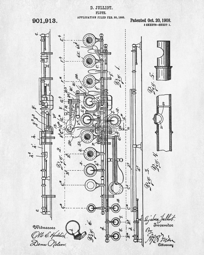 Flute Patent Print Orchestra Musical Instrument Wall Art Poster