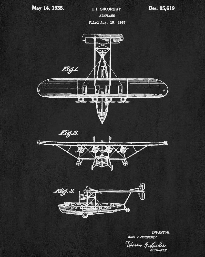 Flying Boat Patent Print Aviation Blueprint Aircraft Pilot Poster