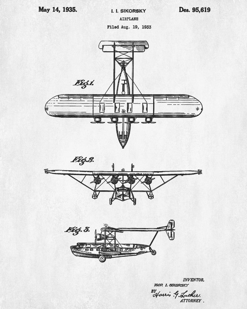Flying Boat Patent Print Aviation Blueprint Aircraft Pilot Poster