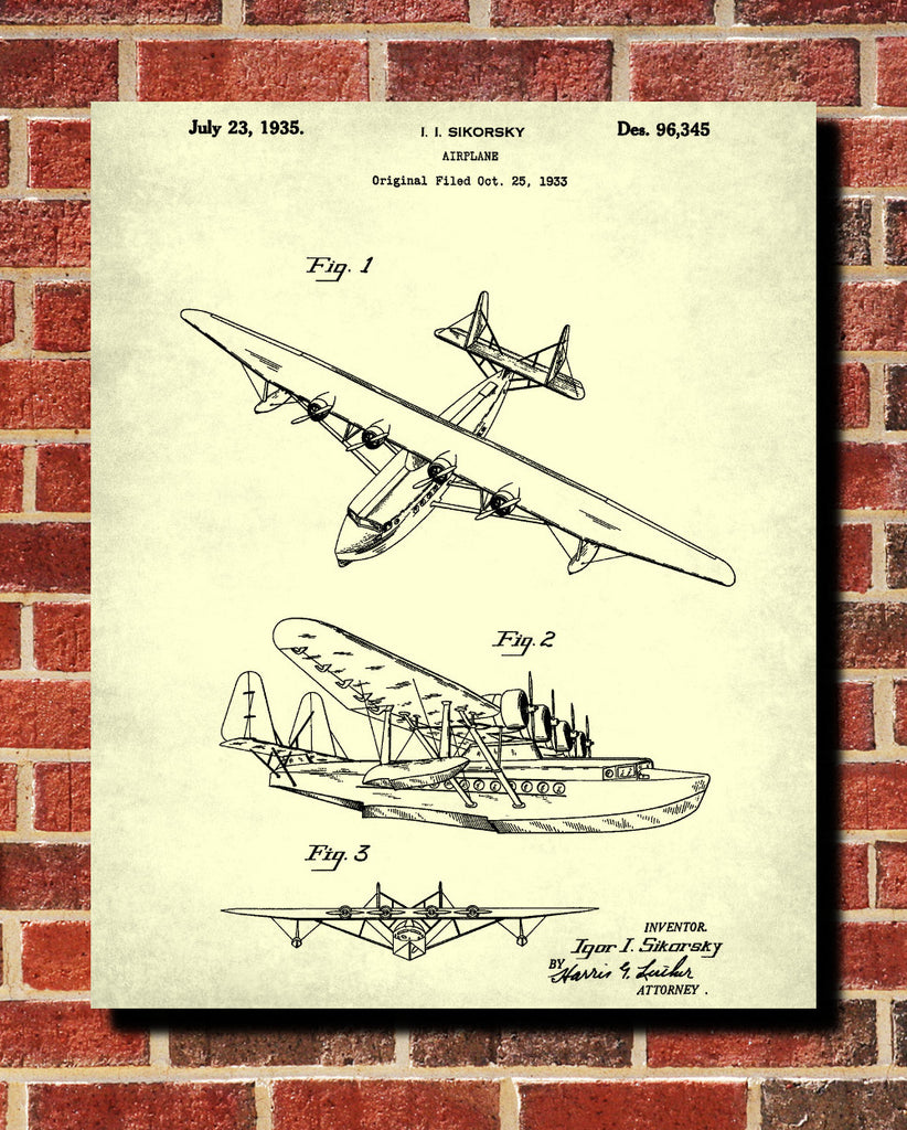 Flying Boat Patent Print Aviation Blueprint Pilot Poster