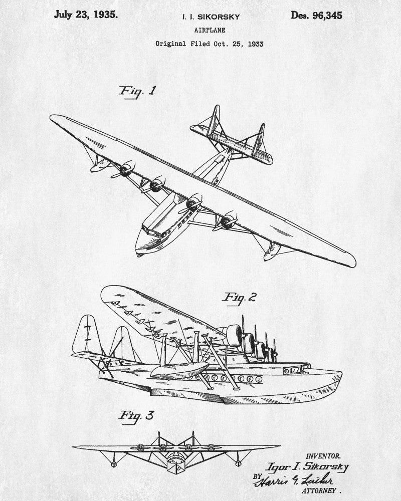 Flying Boat Patent Print Aviation Blueprint Pilot Poster