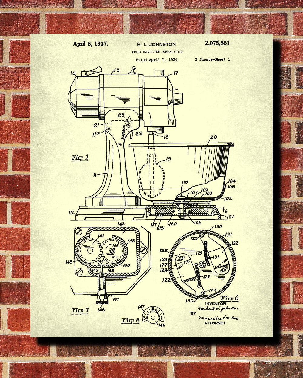 Food Mixer Patent Print Baking Blueprint Kitchen Poster
