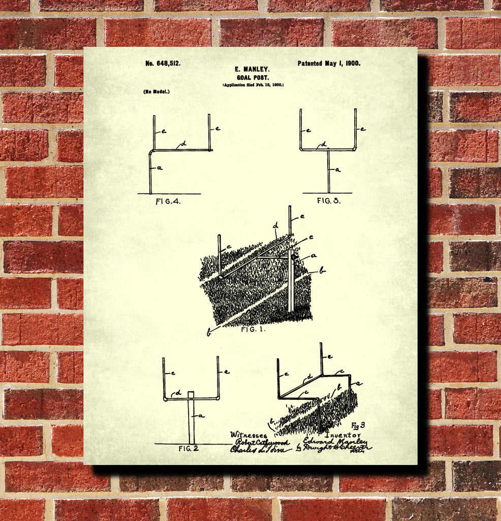Football Goal Patent Print Man Cave Poster Sport Blueprint