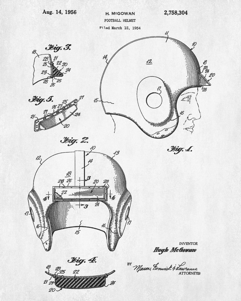 Football Helmet Patent Print Sports Blueprint Man Cave Poster