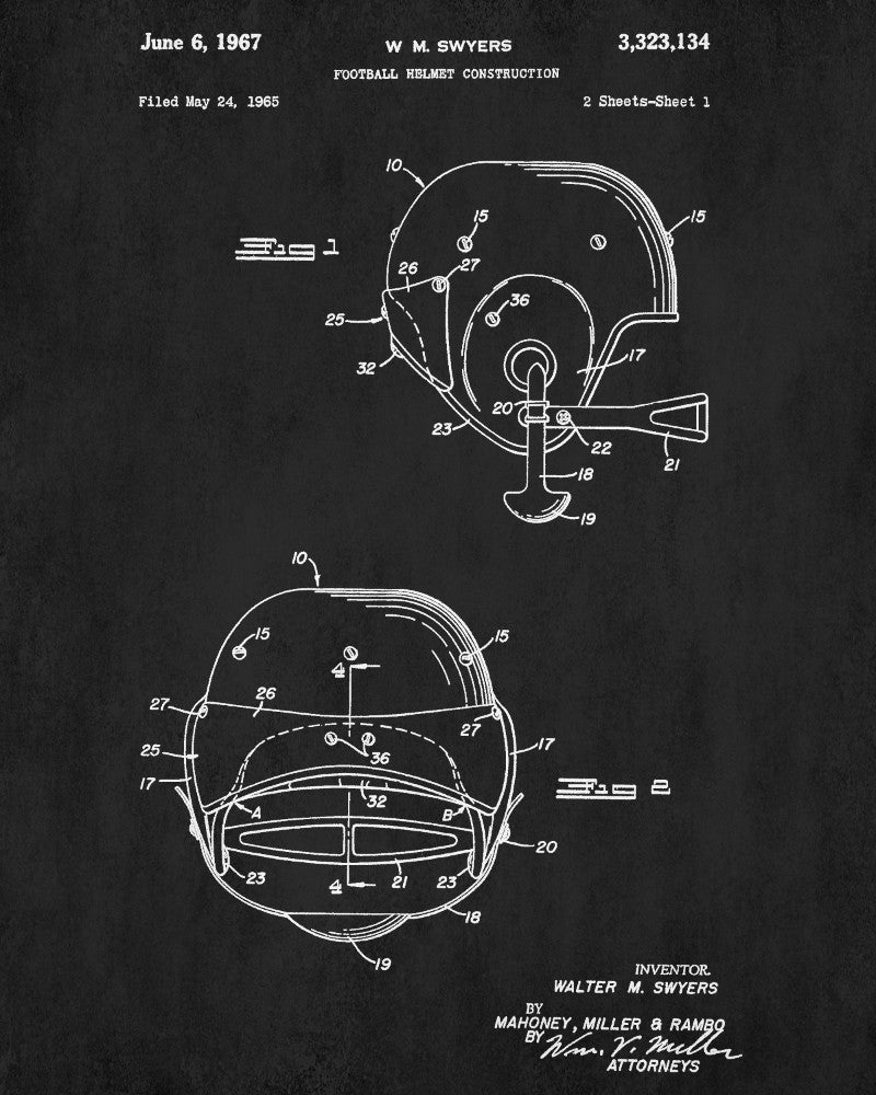Football Helmet Patent Print Man Cave Poster Sports Blueprint