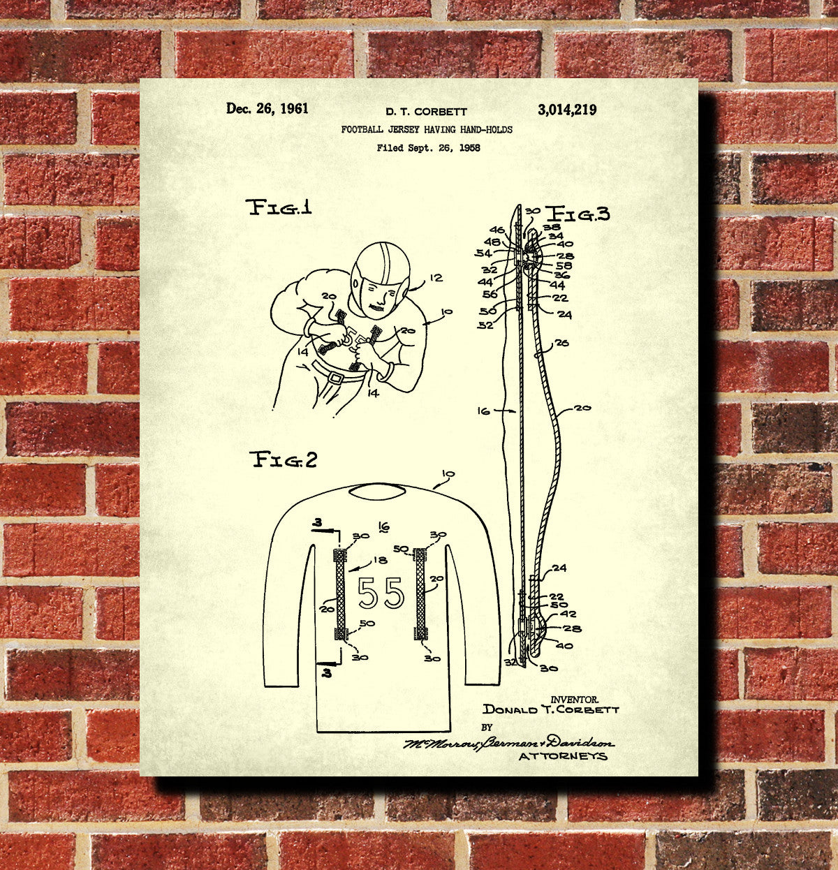 Football Jersey Patent Print Man Cave Poster Sport Blueprint