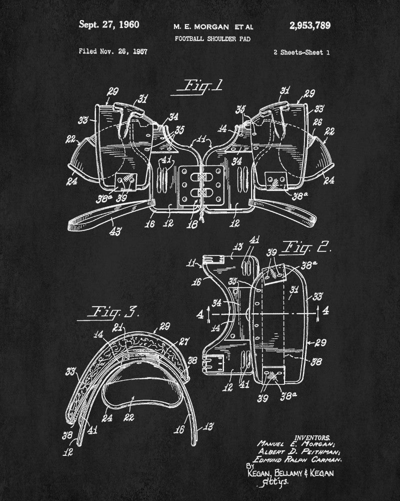 Football Pads Patent Print Sports Blueprint Man Cave Poster - OnTrendAndFab