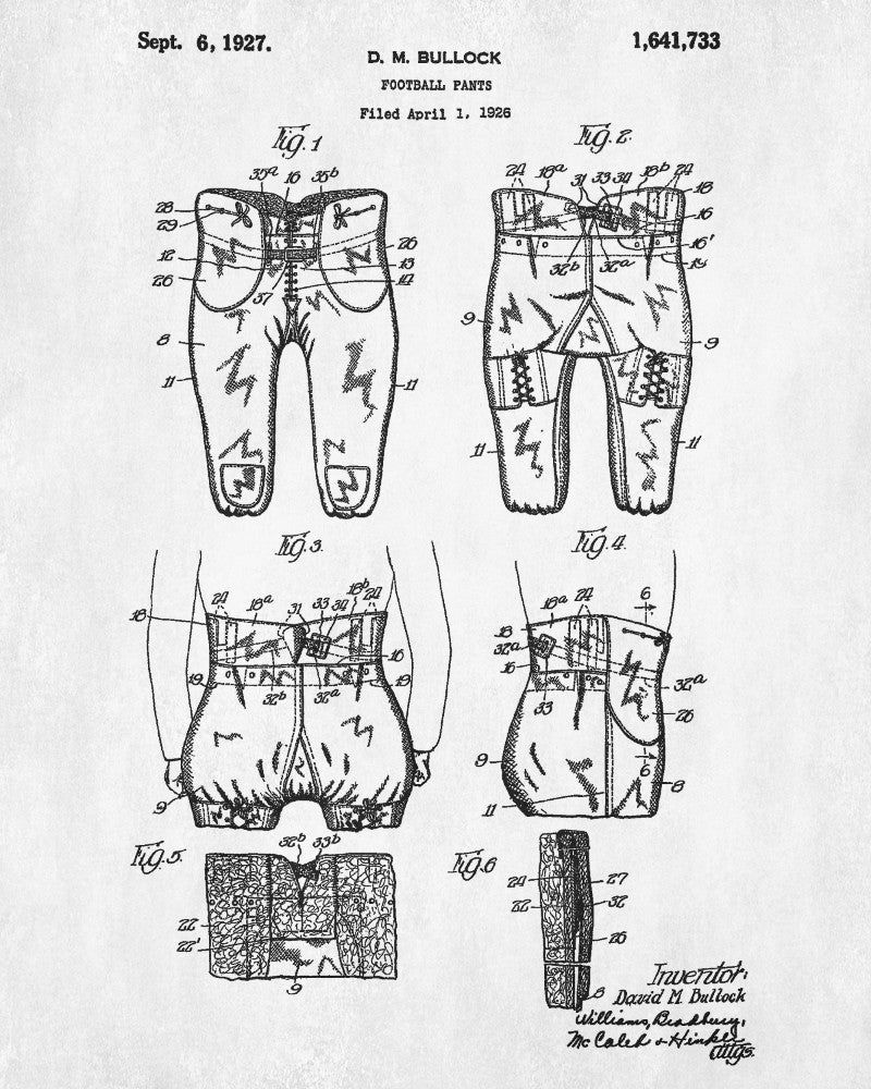 Football Pants Patent Print Man Cave Poster Sport Blueprint