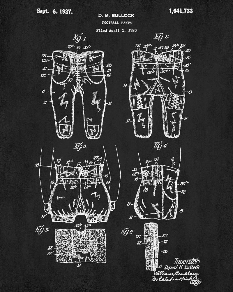 Football Pants Patent Print Man Cave Poster Sport Blueprint