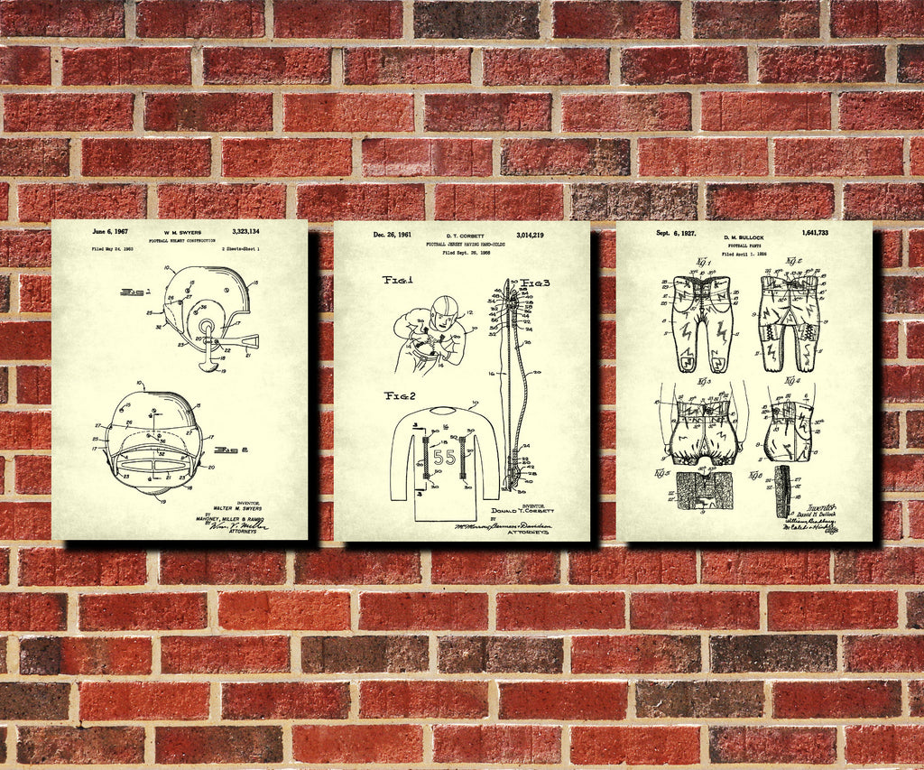 Football Patent Prints Set 3 Vintage Sport Posters