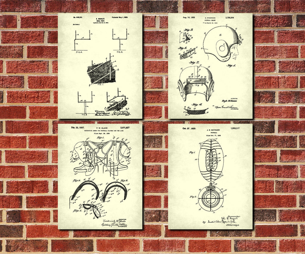 Football Patent Prints Set 4 Sports Blueprint Posters