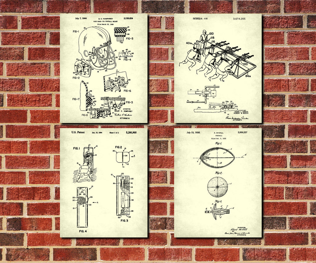 Football Blueprints Set 4 Sports Patent Prints Posters