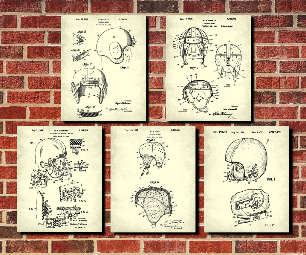 Football Patent Prints Set 5 Sports Blueprint Posters