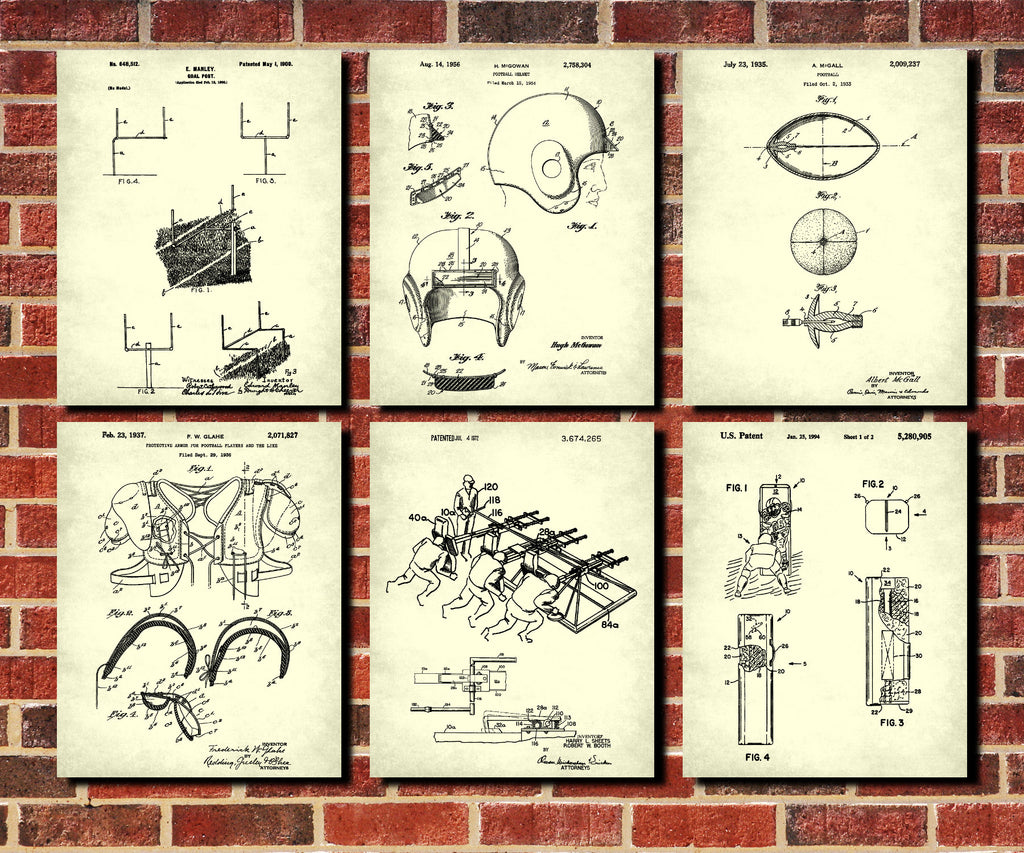 Football Patent Prints Set 6 Sports Blueprint Posters
