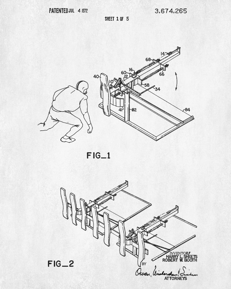 Football Patent Print Training Sled Blueprint Sports Poster