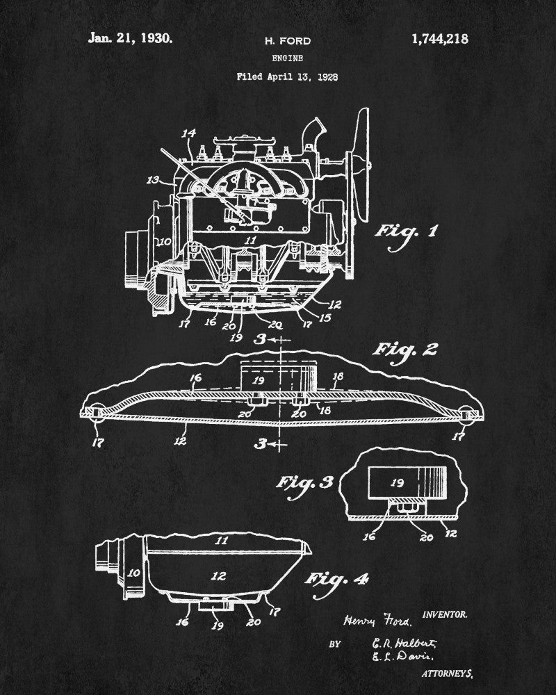 Ford Engine Patent Print Automotive Car Blueprint Garage Poster