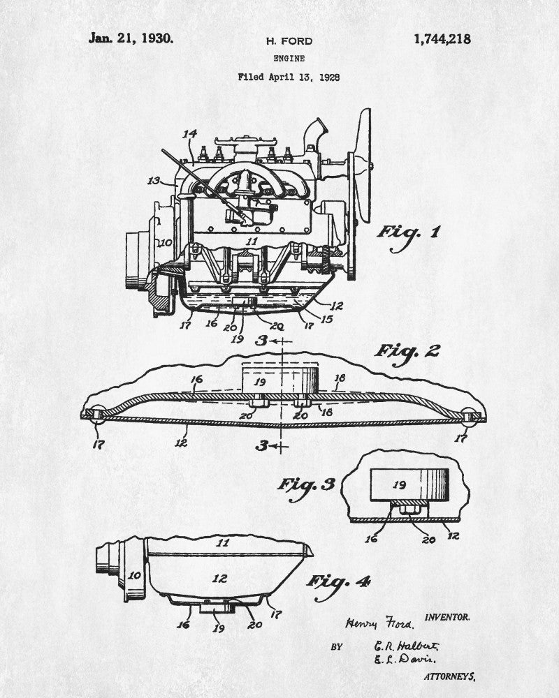 Ford Engine Patent Print Automotive Car Blueprint Garage Poster