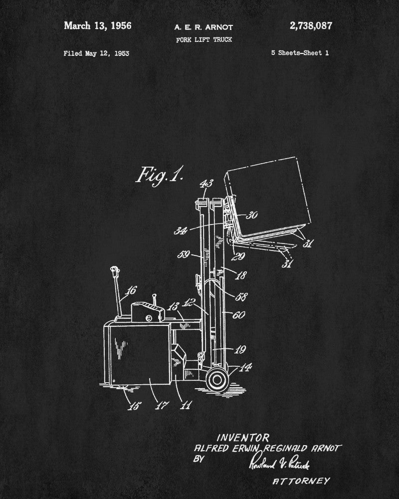 Forklift Patent Print Handling Equipment Office Poster