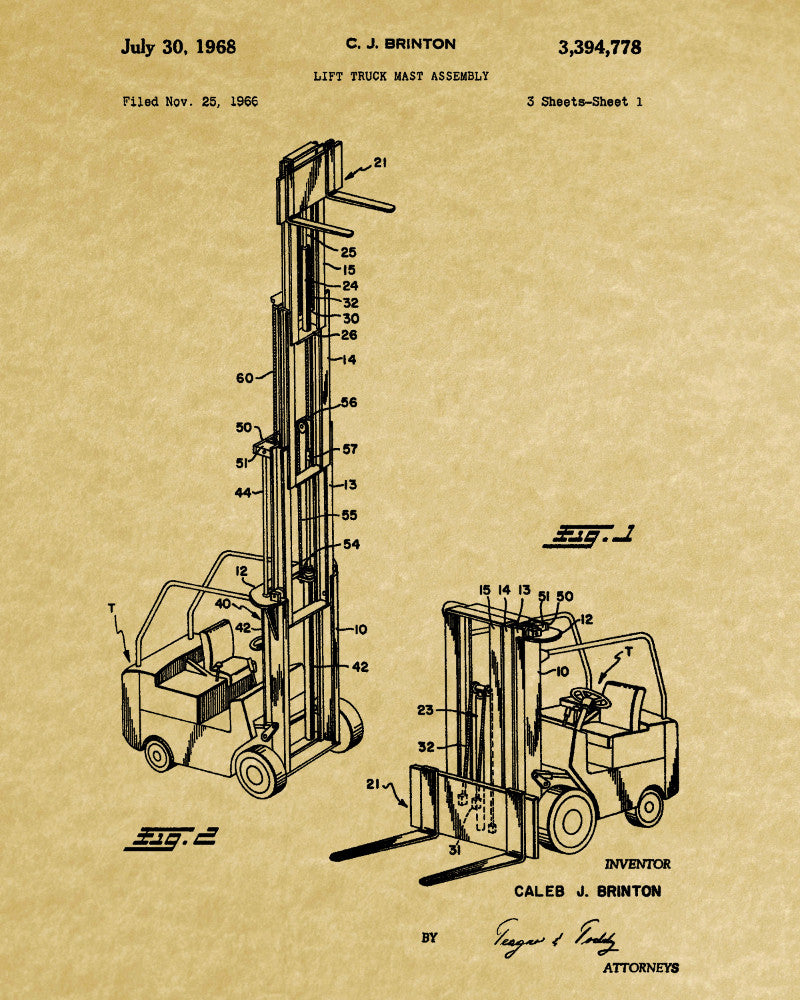 Forklift Patent Print Handling Equipment Office Poster