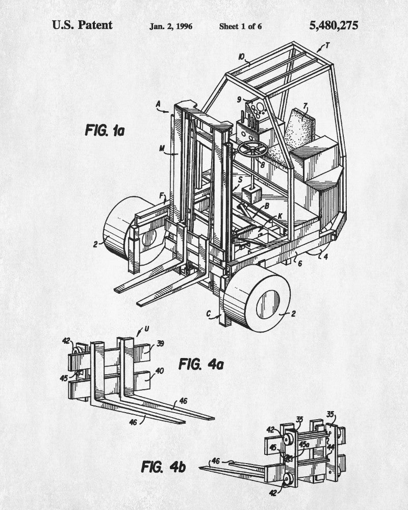 Forklift Patent Print Warehouse Lifting Equipment Poster