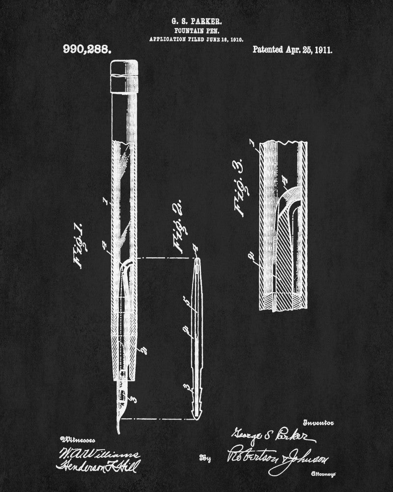 Fountain Pen Patent Print Office Study Blueprint Poster