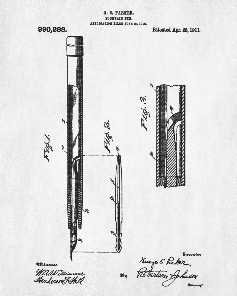 Fountain Pen Patent Print Office Study Blueprint Poster