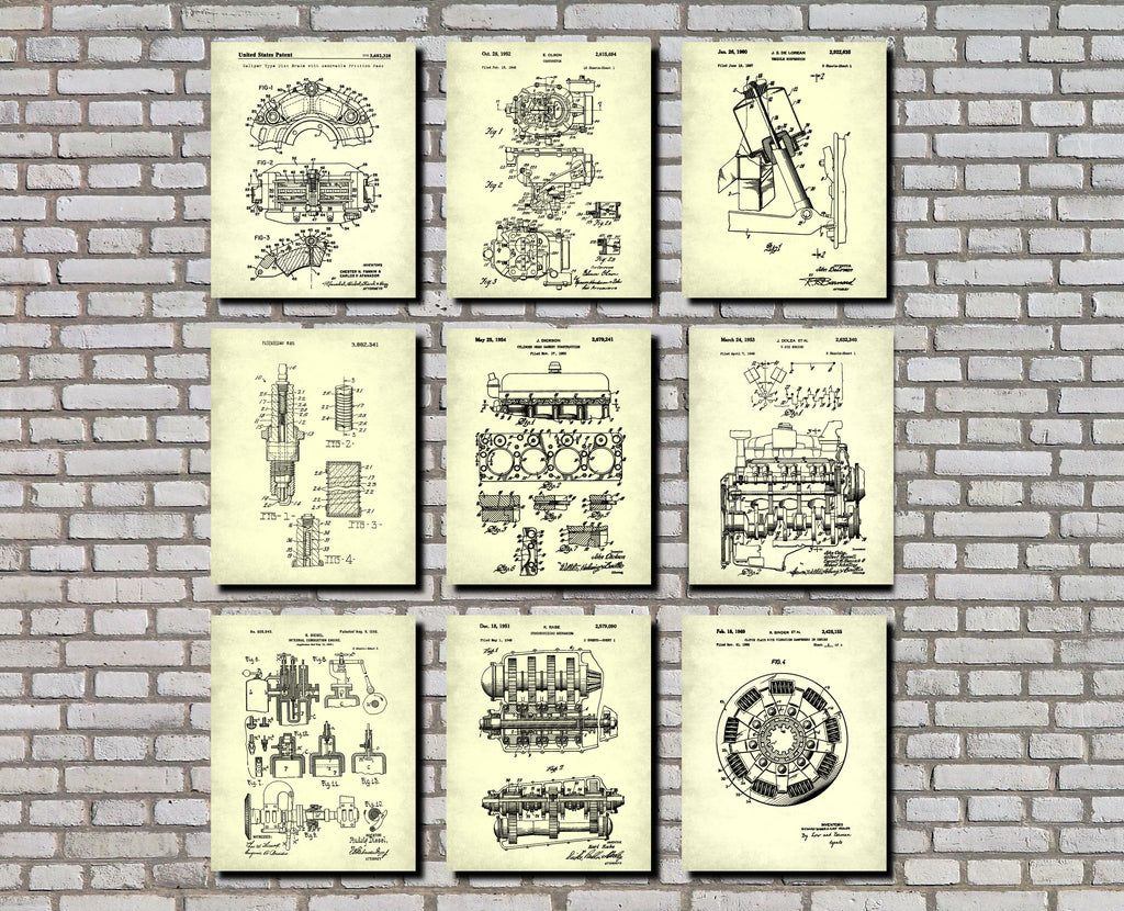 Garage Workshop Patent Prints Set 9 Posters Mechanic Gift