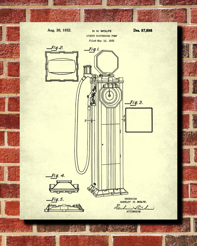 Gas Pump Patent Print Automotive Blueprint Car Poster