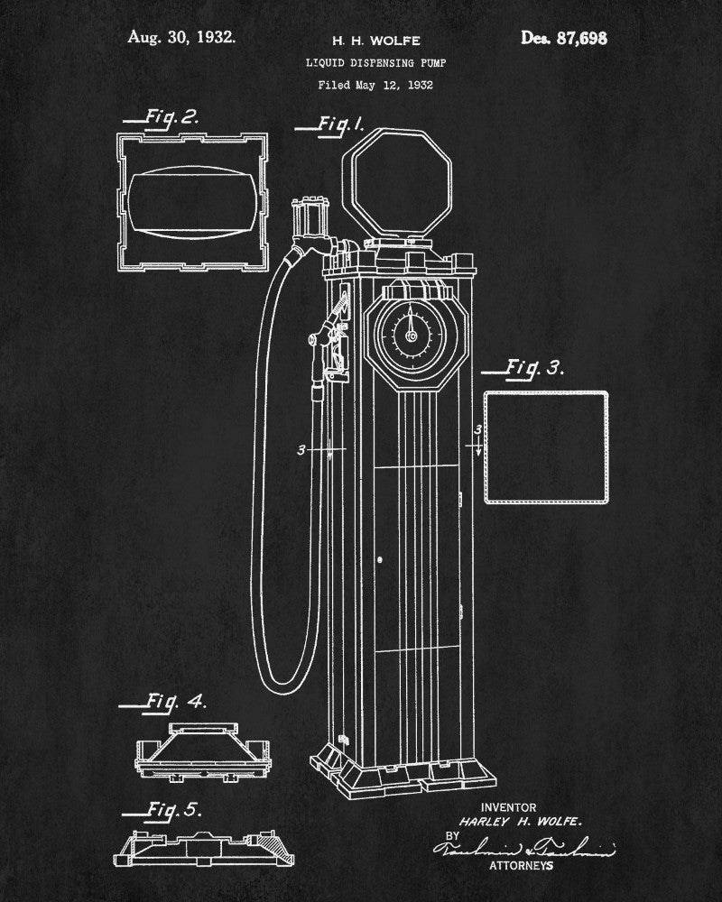 Gas Pump Patent Print Automotive Blueprint Car Poster