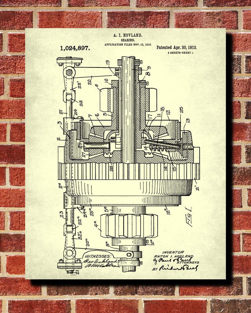 Engineering Patent Print Gears Wall Art Poster - OnTrendAndFab
