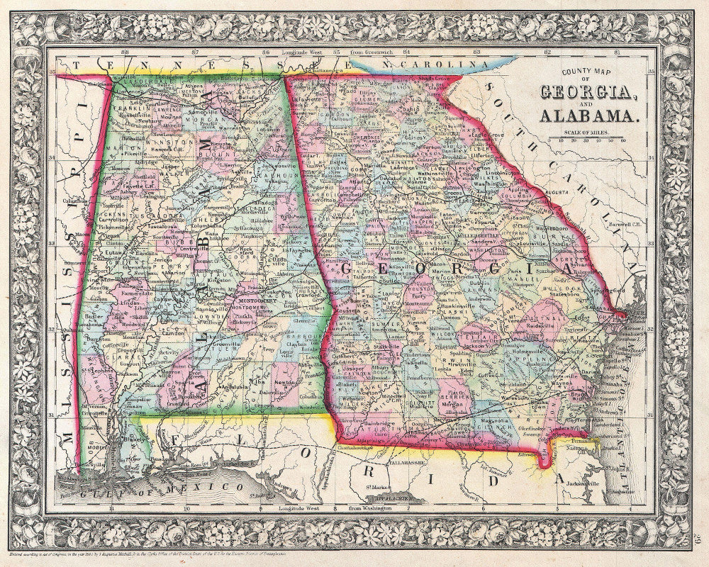 Georgia and Alabama Map Print Vintage USA Poster Old Map as Art - OnTrendAndFab